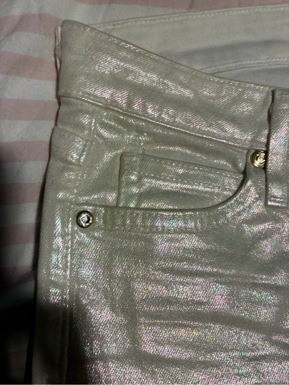 Juicy Jean Couture Jeans Shimmery Cream Skinny Jeans